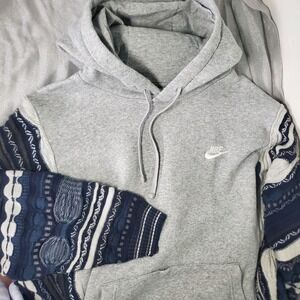 Nike Grey Logo Hoodie x‎ Coogi rework Sweater Sleeve Pullover Eclectic Grandpa L